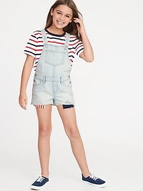 View large product image 4 of 4. Americana Distressed Jean Shortalls For Girls