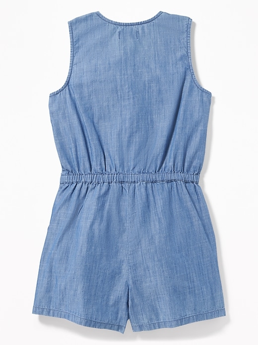 View large product image 2 of 3. Sleeveless Chambray Utility Romper for Girls