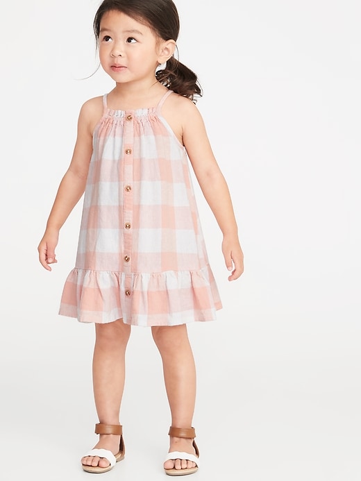 View large product image 1 of 3. Patterned Button-Front Tiered-Hem Sundress for Toddler Girls