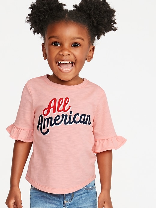 View large product image 1 of 1. Americana-Graphic Ruffle-Sleeve Tee for Toddler Girls