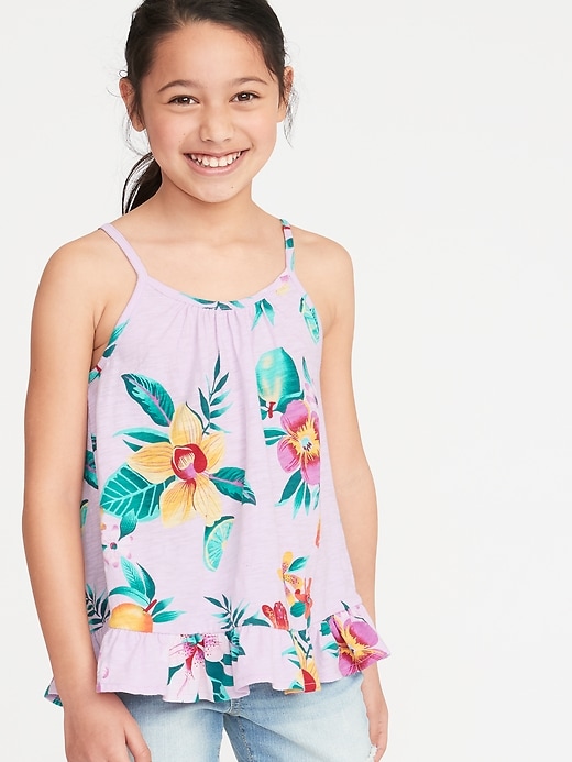 View large product image 1 of 1. Floral Slub-Knit Ruffle-Hem Cami for Girls