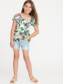 View large product image 3 of 3. Floral Slub-Knit Tie-Sleeve Top for Girls