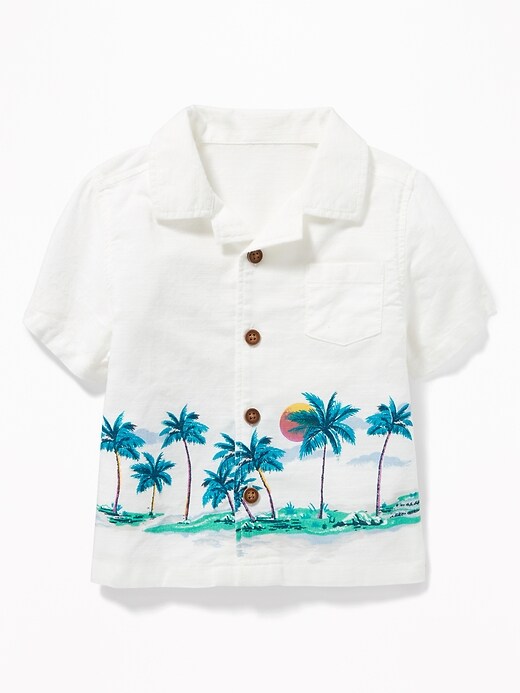 View large product image 1 of 2. Slub-Weave Scenic-Print Getaway Shirt for Baby