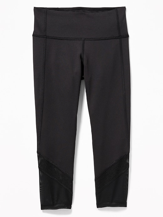 View large product image 1 of 3. Mid-Rise Go-Dry Mesh-Trim Cropped Leggings for Girls