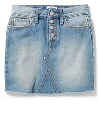 View large product image 3 of 3. High-Waisted Frayed-Hem Button-Fly Jean Skirt For Girls