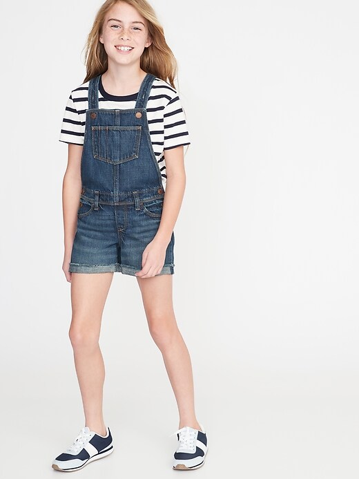 View large product image 1 of 3. Cuffed Raw-Hem Jean Shortalls For Girls