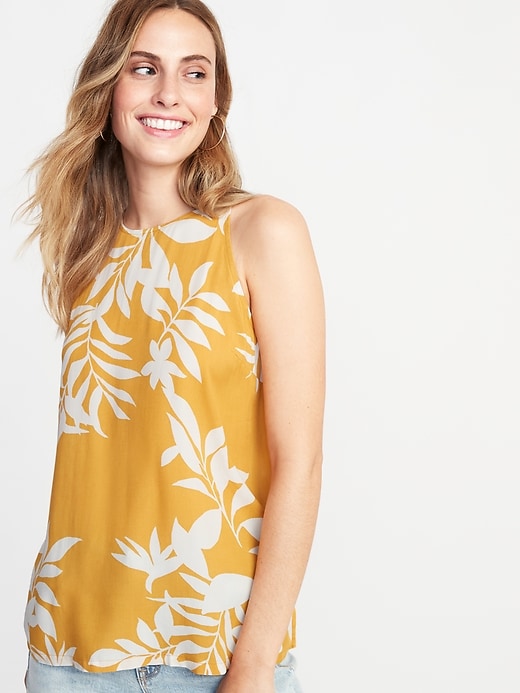 Image number 1 showing, Sleeveless Printed High-Neck Top for Women