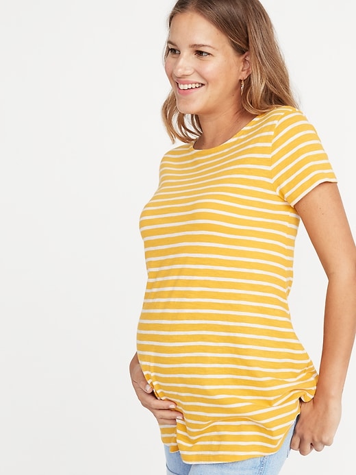 View large product image 1 of 1. Maternity Slub-Knit Mariner-Stripe Tunic Tee