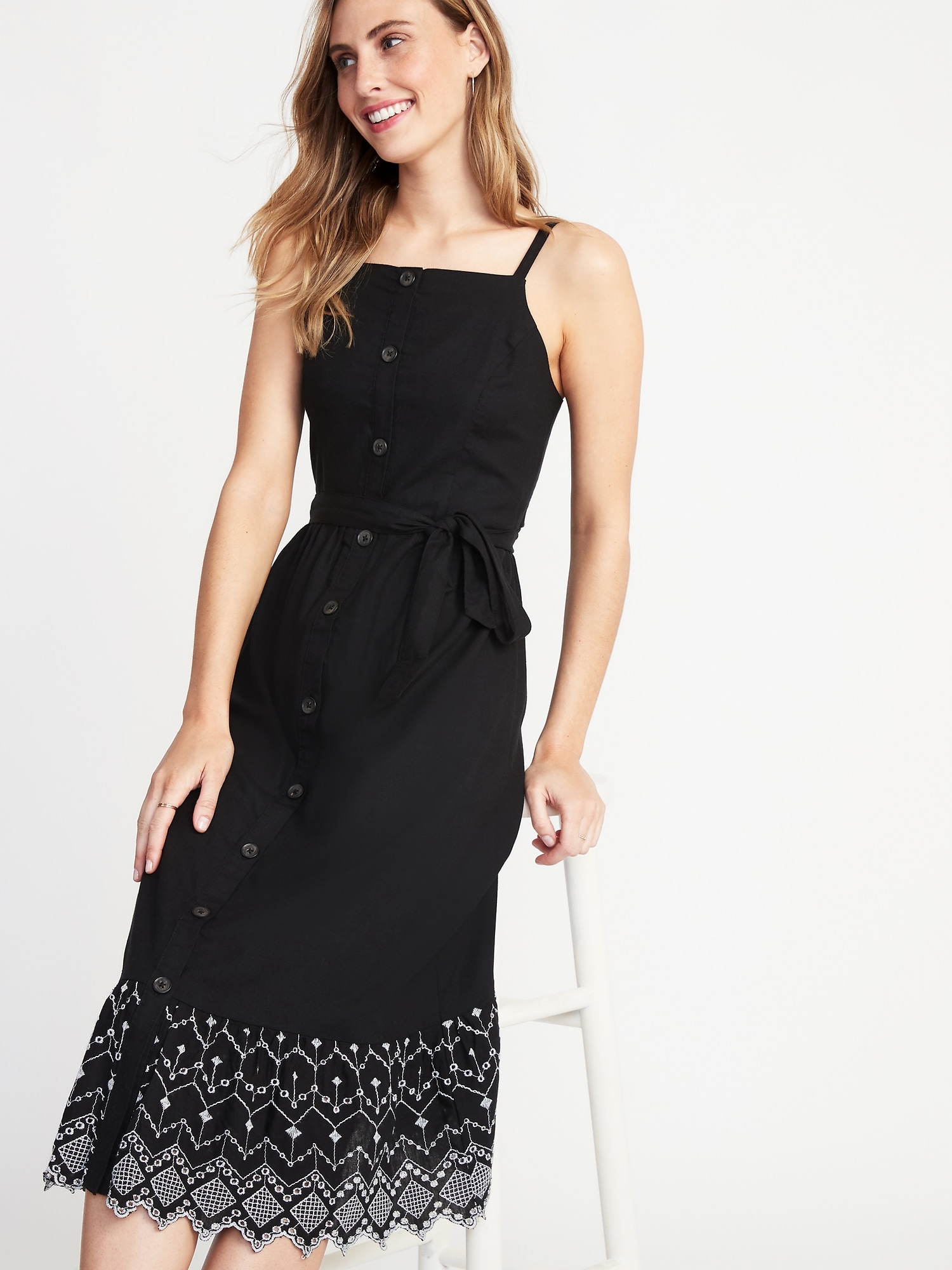 Square-Neck Button-Front Midi Dress for Women | Old Navy