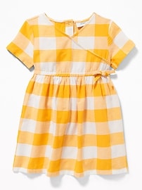 View large product image 3 of 3. Faux-Wrap Gingham Shirt Dress for Toddler Girls