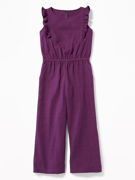 View large product image 1 of 3. Ruffled Linen-Blend Jumpsuit for Girls
