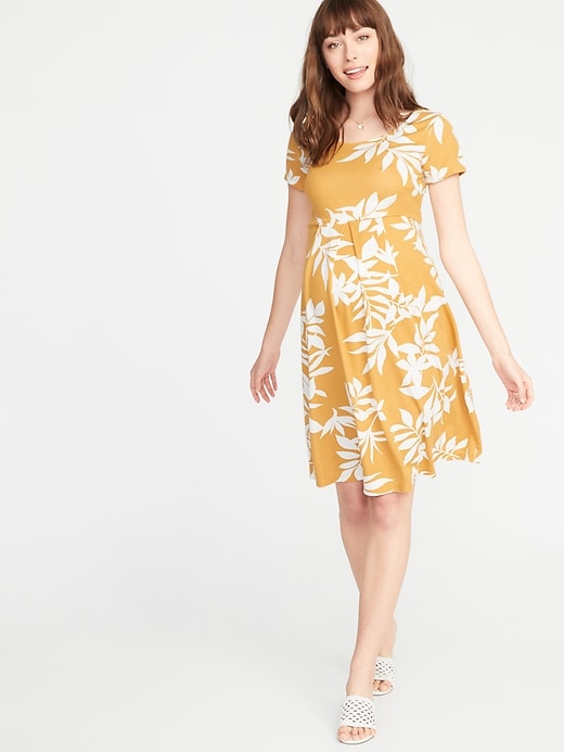 View large product image 1 of 1. Maternity Printed Ponte-Knit Fit & Flare Dress