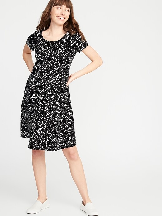 Image number 1 showing, Maternity Printed Ponte-Knit Fit & Flare Dress