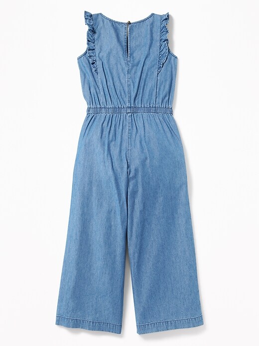 View large product image 2 of 3. Ruffled Chambray Jumpsuit for Girls
