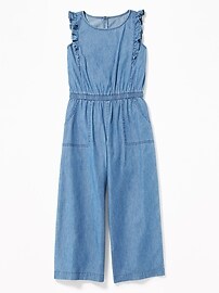 View large product image 3 of 3. Ruffled Chambray Jumpsuit for Girls