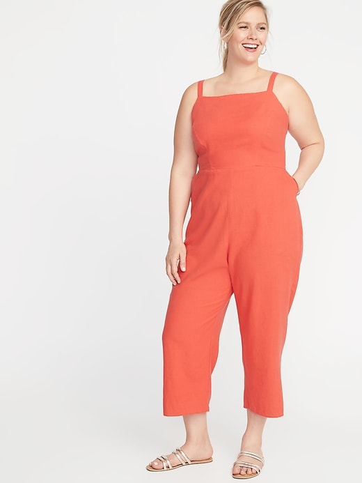 Image number 1 showing, Linen-Blend Cami Plus-Size Jumpsuit