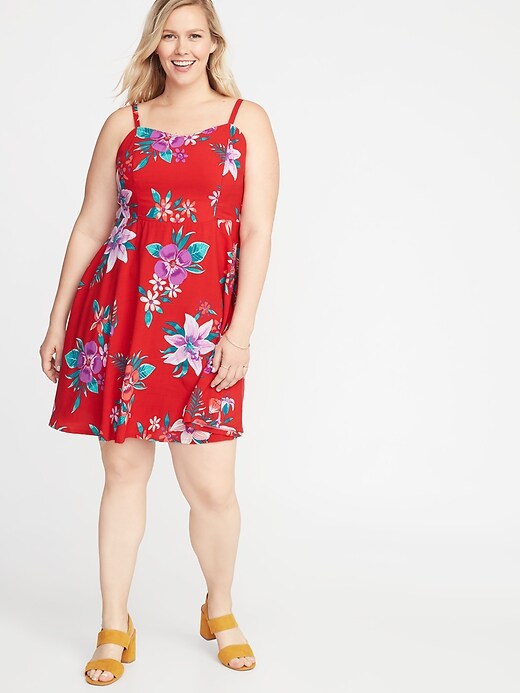 Image number 1 showing, Printed Fit & Flare Plus-Size Cami Dress