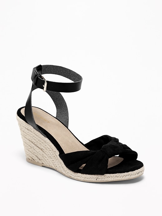 View large product image 1 of 1. Knotted Faux-Suede Wedge Sandals for Women