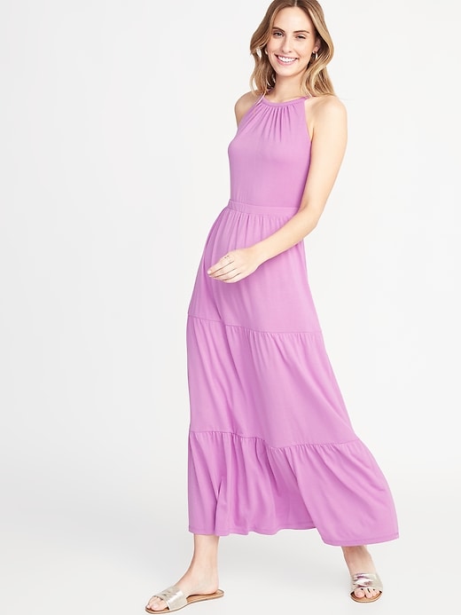 Image number 1 showing, Waist-Defined Tiered Jersey Maxi for Women