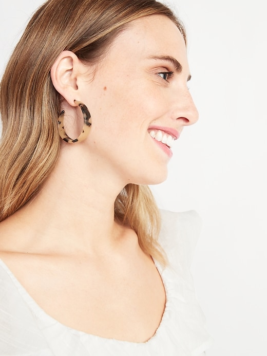 View large product image 2 of 2. Tortoiseshell Hoop Earrings for Women