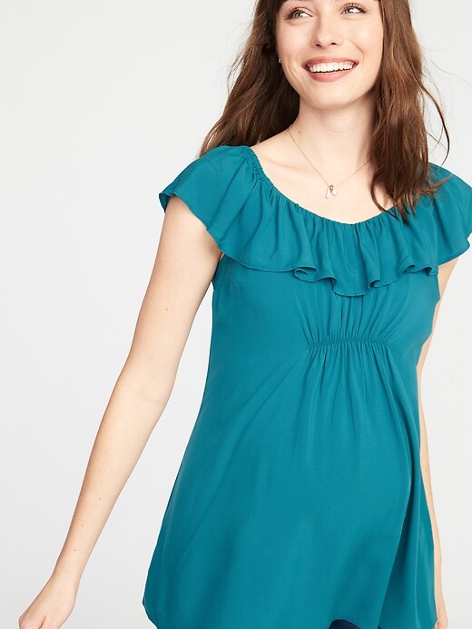 Image number 4 showing, Maternity Ruffled V-Neck Top