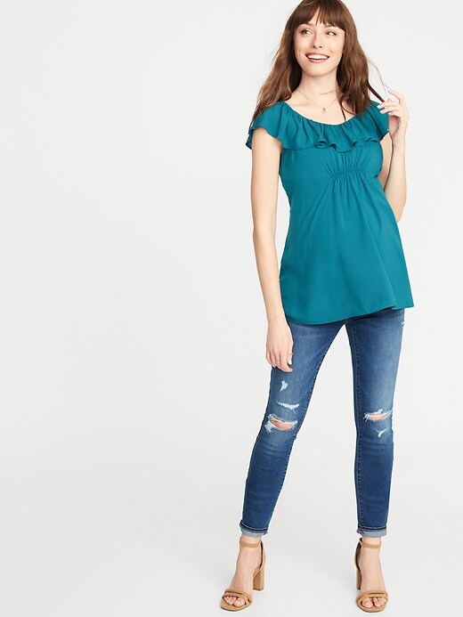 Image number 3 showing, Maternity Ruffled V-Neck Top