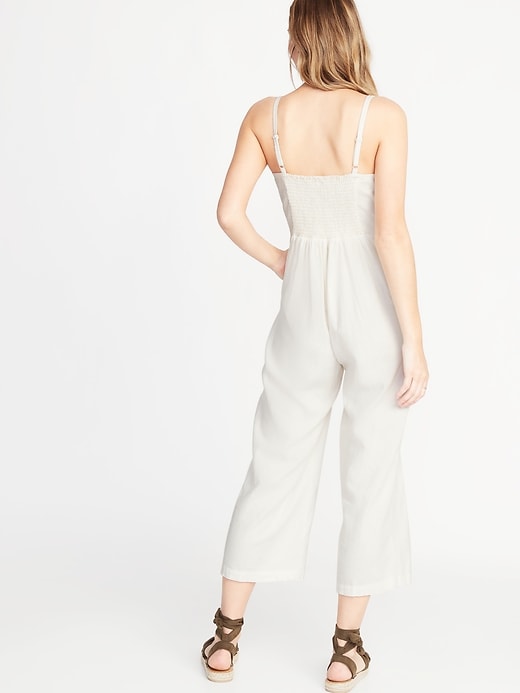 Image number 2 showing, Button-Front Linen-Blend Cami Jumpsuit for Women