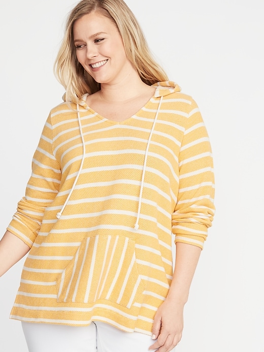 View large product image 1 of 1. Striped French Terry Plus-Size Pullover Hoodie