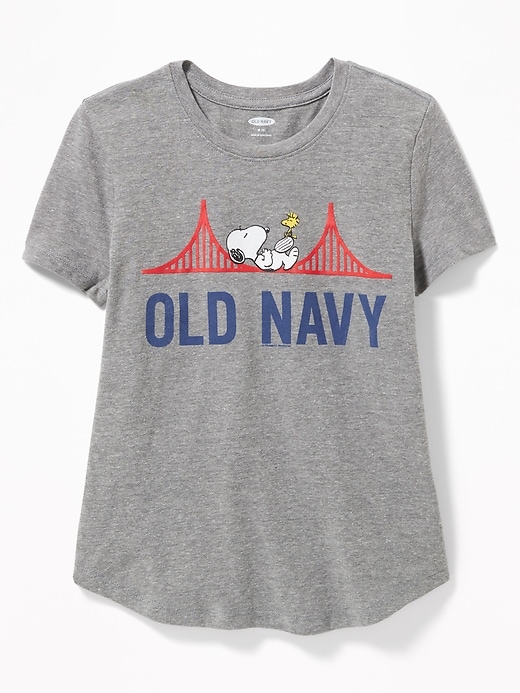 View large product image 1 of 1. Peanuts&#174 Snoopy Old Navy Logo Tee for Girls