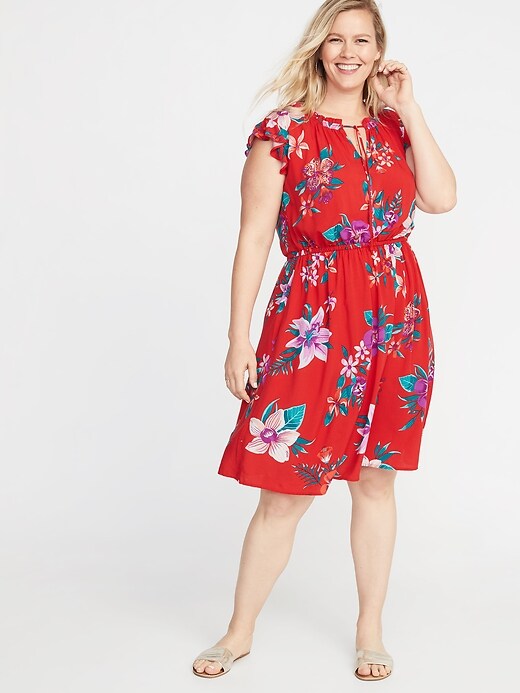 Image number 1 showing, Ruffled Waist-Defined Plus-Size Dress