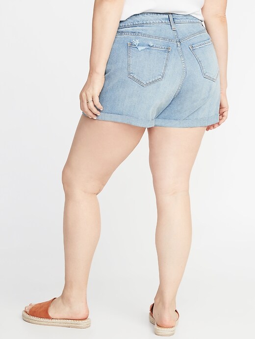 View large product image 2 of 3. Mid-Rise Boyfriend Distressed Plus-Size Jean Shorts - 5-Inch Inseam