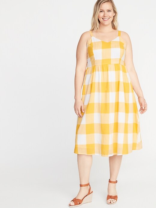 Image number 1 showing, Gingham Fit & Flare Plus-Size Cami Midi Dress