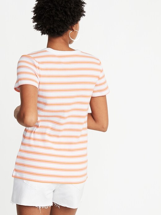 Image number 2 showing, Slim-Fit Striped Rib-Knit Ringer Tee for Women