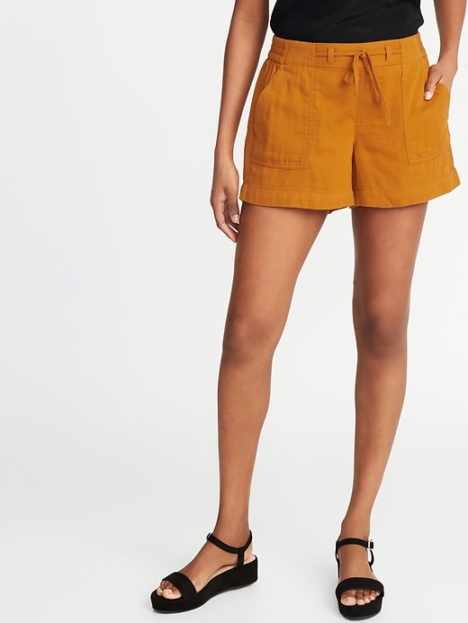View large product image 1 of 1. Mid-Rise Soft Twill Pull-On Shorts for Women - 4-inch inseam
