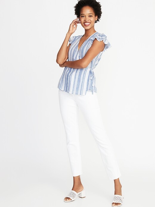 Image number 3 showing, Striped Linen-Blend Wrap Top for Women