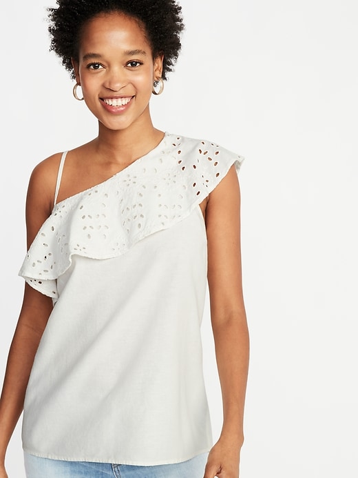 Image number 1 showing, One-Shoulder Ruffle-Trim Top for Women