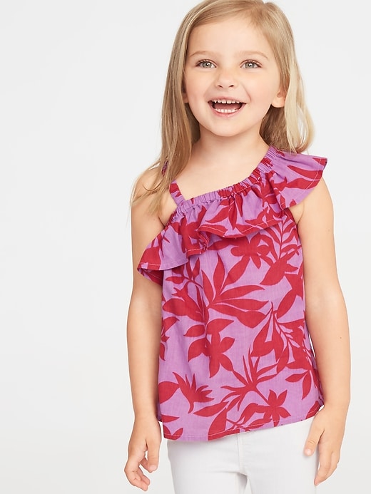 View large product image 1 of 1. One-Shoulder Ruffle-Trim Swing Top for Toddler Girls