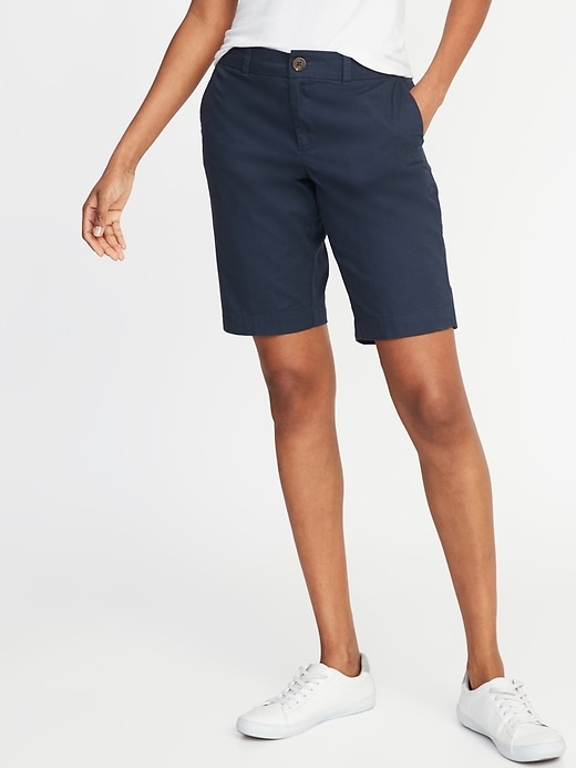 View large product image 1 of 2. Mid-Rise Relaxed Uniform Bermudas for Women - 10.5-inch inseam