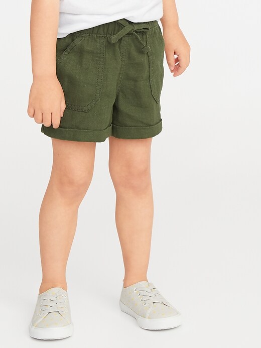 View large product image 1 of 1. Linen-Blend Utility Shorts for Toddler Girls
