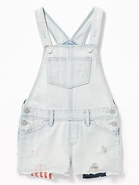 View large product image 3 of 4. Americana Distressed Jean Shortalls For Girls