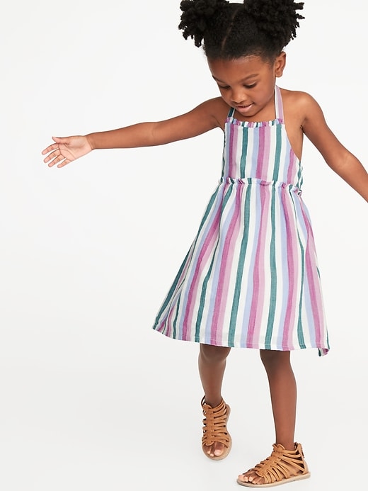View large product image 1 of 3. Striped Ruffle-Trim Halter Midi Dress for Toddler Girls
