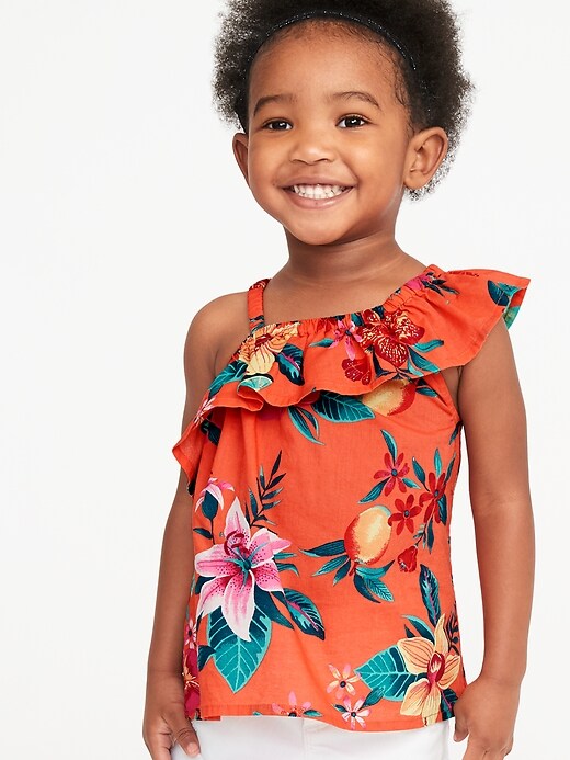View large product image 1 of 4. One-Shoulder Ruffle-Trim Swing Top for Toddler Girls