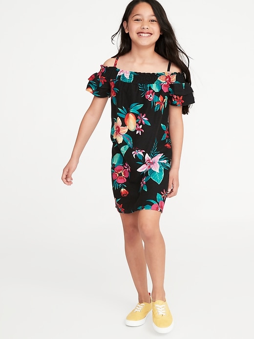 View large product image 1 of 1. Printed Cold-Shoulder Swing Dress for Girls