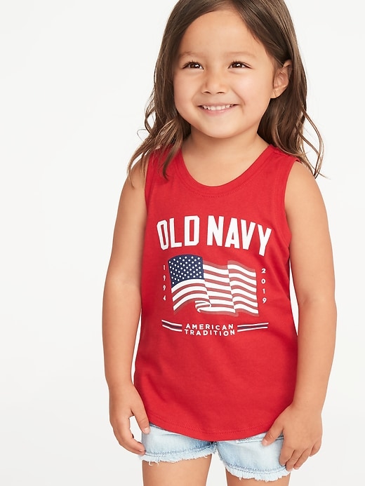 View large product image 1 of 1. 2019 Flag-Graphic Muscle Tank for Toddler Girls