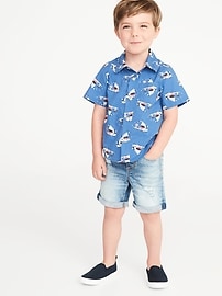 View large product image 3 of 4. Built-In Flex Shark-Print Shirt for Toddler Boys