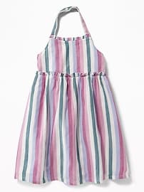 View large product image 3 of 3. Striped Ruffle-Trim Halter Midi Dress for Toddler Girls