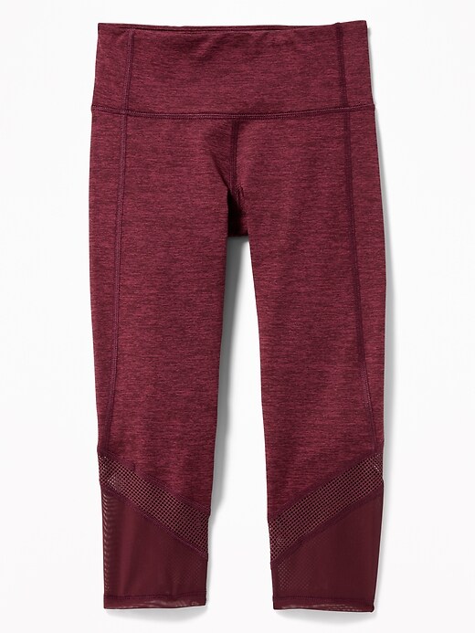 View large product image 1 of 1. Mid-Rise Go-Dry Mesh-Trim Cropped Leggings for Girls