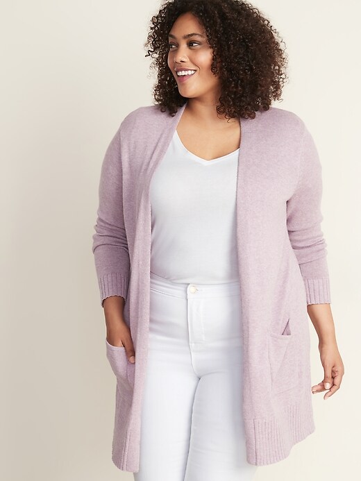 Image number 1 showing, Long-Line Plus-Size Open-Front Sweater