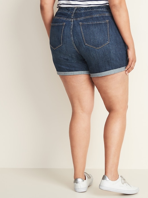 Image number 2 showing, High-Waisted Secret-Slim Pockets Plus-Size Distressed Jean Shorts - 5-Inch Inseam