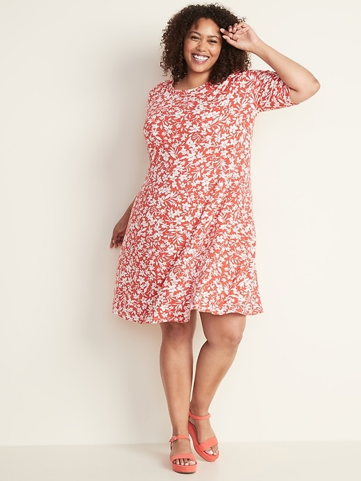 View large product image 1 of 1. Jersey Elbow-Sleeve Plus-Size Swing Dress